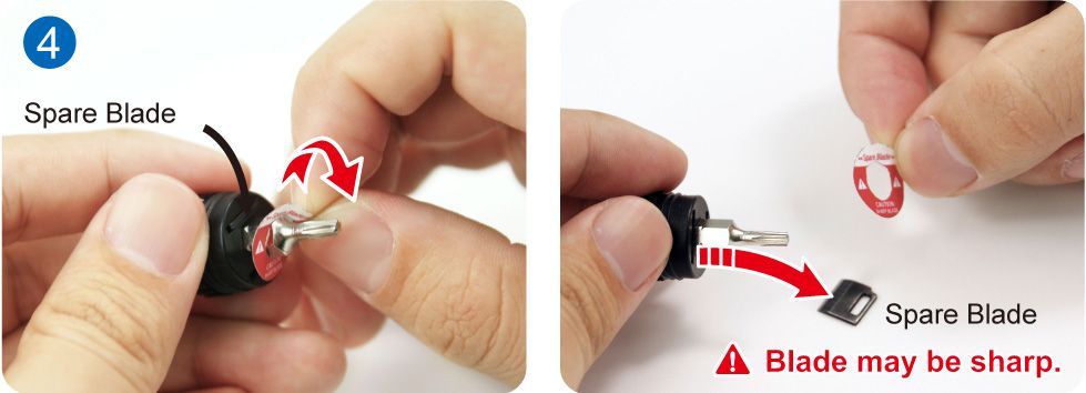 4. Снимите наклейку с отвертки и аккуратно выньте новое лезвие.