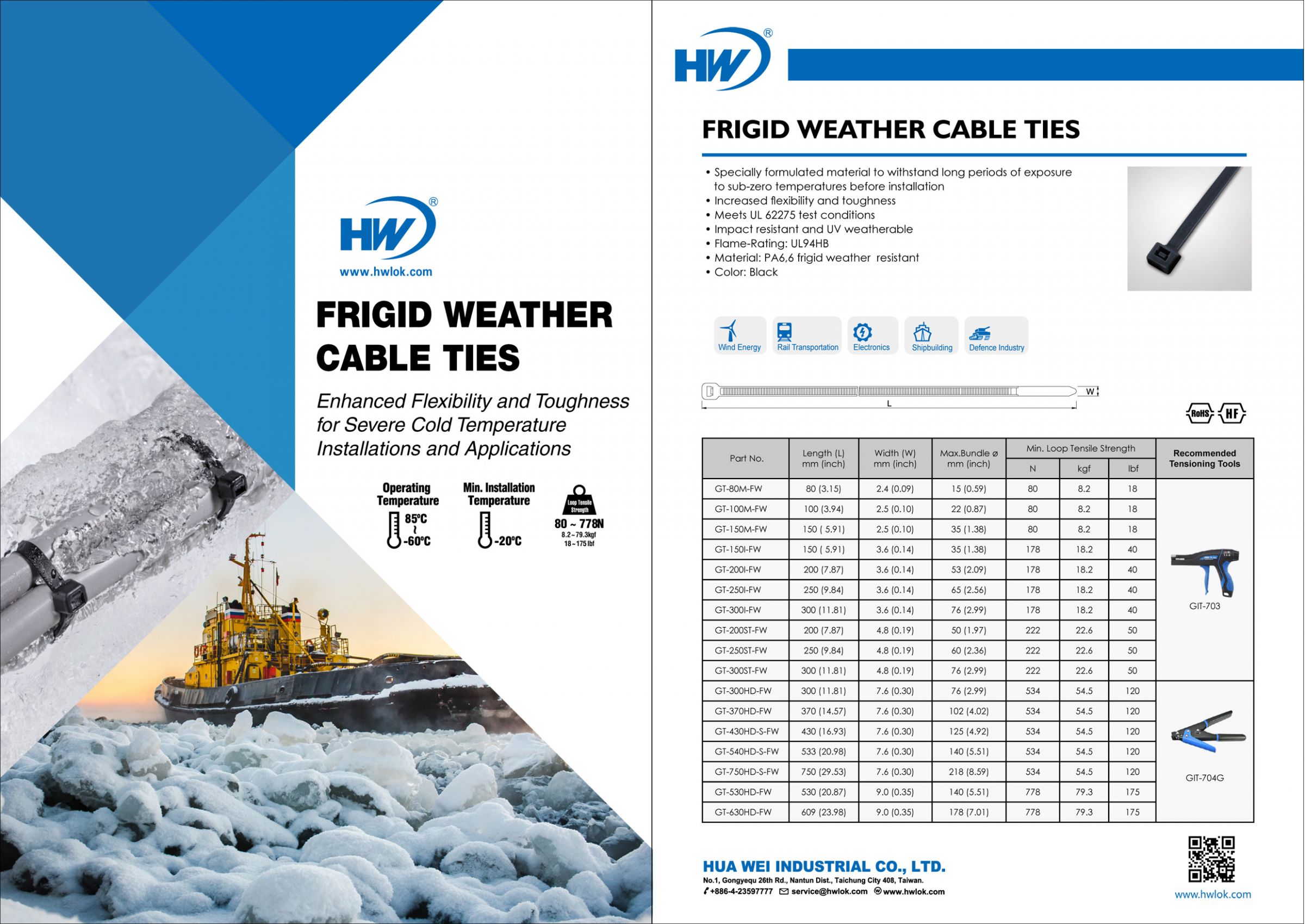 Folleto de bridas resistentes al clima frígido