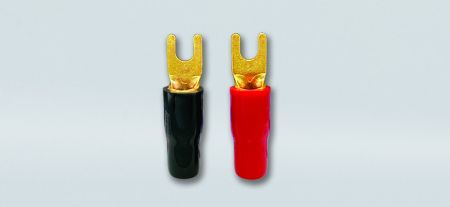 镀金无绝缘Y形端子(焊接), 适用线径0.5-1.5 mm², 适用螺丝尺寸M3 - 镀金无绝缘Y形端子(焊接)