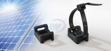 Soportes para sujetacables de tipo montura, dimensiones: 14.9x9.5x7.2mm (0.6x0.4x0.3 pulgadas), material: PA12 (Solar / Fotovoltaico), ancho máximo de sujeción: 4.8mm (0.19 pulgadas), orificio de montaje: 3.7mm (0.15 pulgadas) - Monturas de sujeción de bridas de poliamida 12 (solar/fotovoltaica)