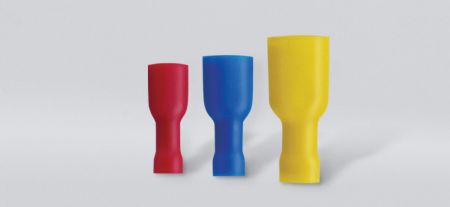 PVC全绝缘平揷式母端连接器(易进式铜管), 适用线径0.5-1.5 mm² - PVC全绝缘平揷式母端连接器(易进式铜管)