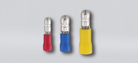 PVC绝缘子弹型公端连接器(易进式铜管), 适用线径0.5-1.5 mm² - PVC绝缘子弹型公端连接器(易进式铜管)